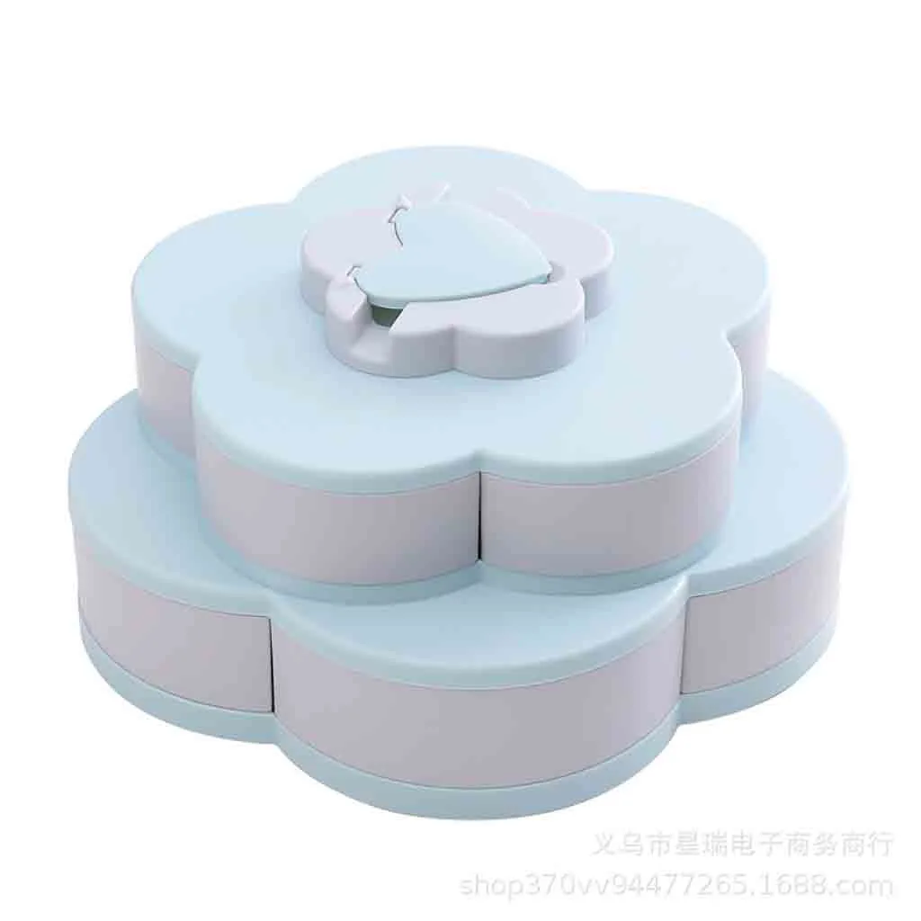 Petal-Shape Rotating Snack Box Candy Plates Double-deck Tray Food Storage Box Wedding Bloom Flower Design Jewelry Organizer