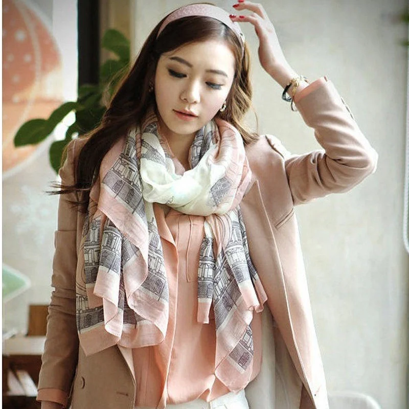 

Female Elegant Women Long Print Cotton Scarf Wrap Ladies Pink Shawl Large Silk Scarves