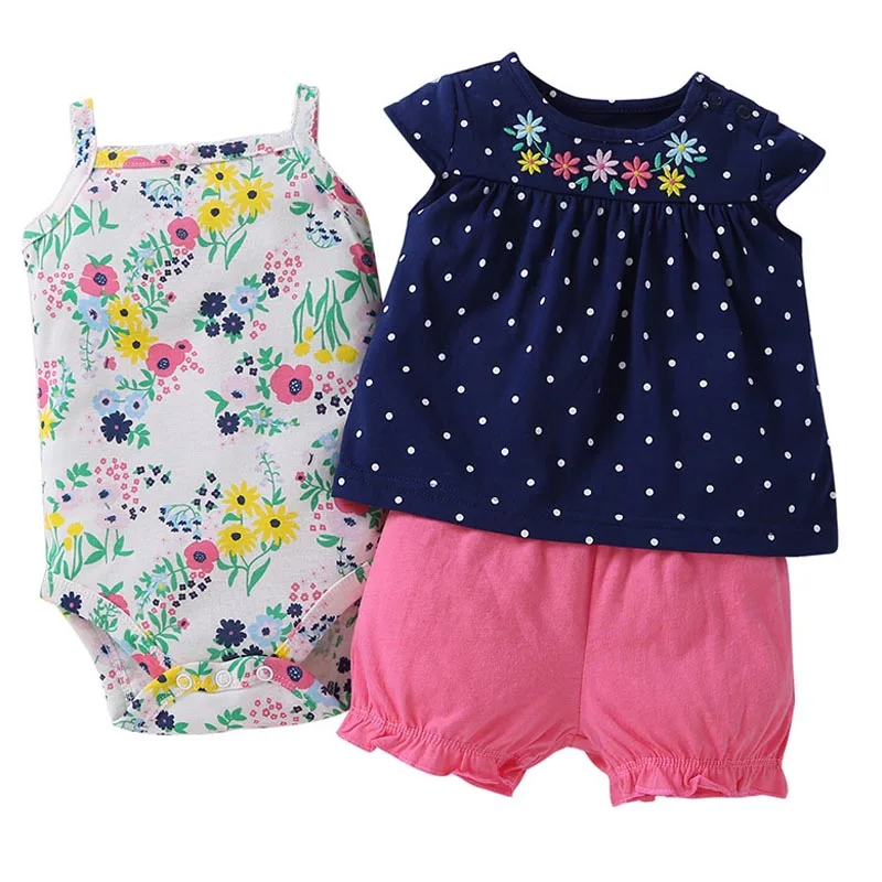 Комплект одежды из 3 предметов для маленьких девочек, лето, Детский боди для маленьких девочек+ топы+ шорты, мягкая хлопковая одежда для детей, Bebies - Цвет: 21