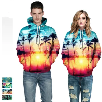 

Fashion Brand Couple Hoody Sweatshirts Women Men Harajuku 3d Sunset Tree Colorful Print Pullover Hoodie Unisex Sportwear Clothes