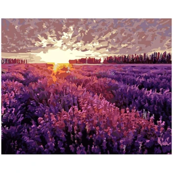 

Dropshipping 60x75cm Painting By Numbers DIY lavender Sunset Scenery Wall Art Picture Acrylic Painting For Wedding Decoration