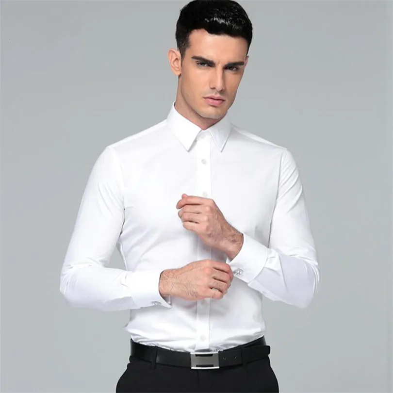 Men's Shirt long sleeve Plus Size Twill French cuff Dress Slim Shirts ...