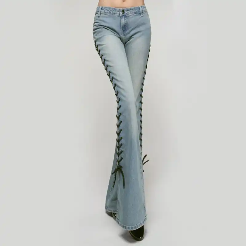 lace up bell bottom jeans