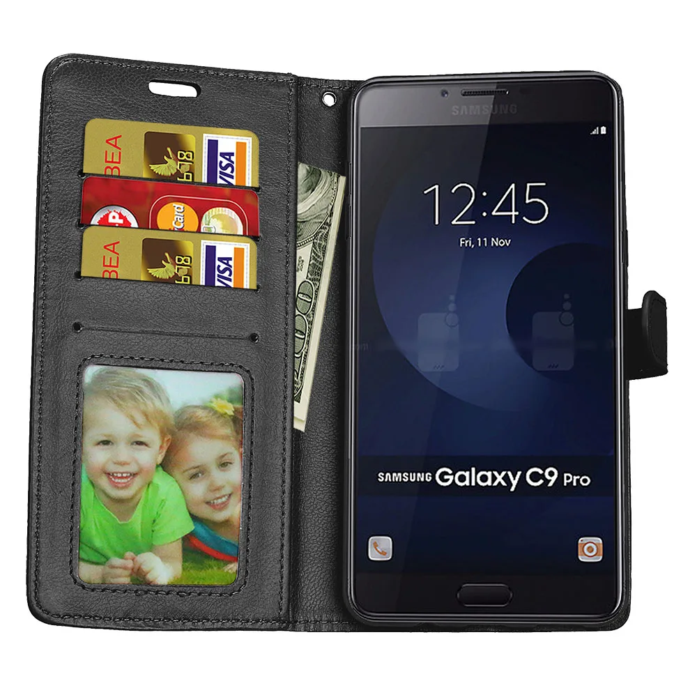 

For Samsung C9 Pro Case Cover Flip PU Leather Silicon Soft Back Cover For Samsung c9 pro Case Luxury TPU Fundas Flip Capas stand