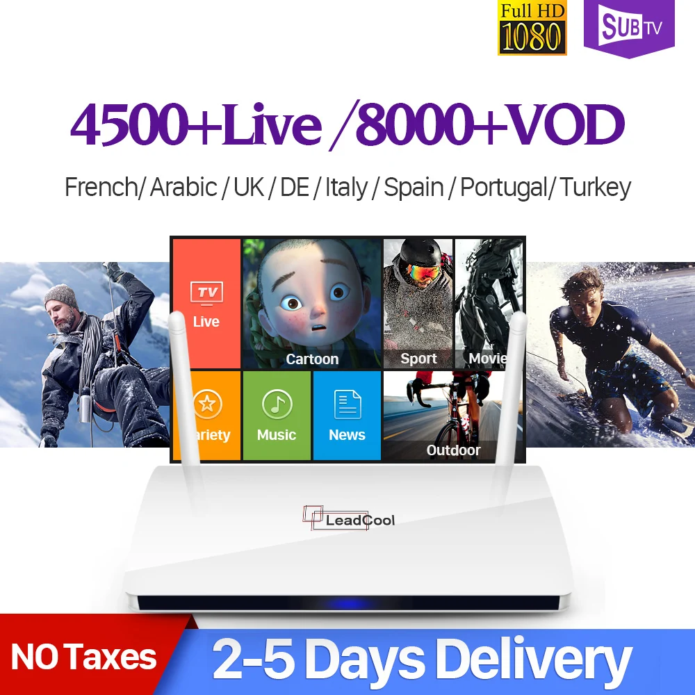 

Leadcool IP TV France Box Smart 4K Android 8.1 Sansat Code 1 Year IPTV Spain Belgium Netherlands Italia Arabic French IPTV Box