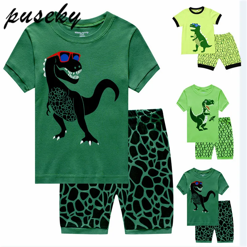 Puseky/детская одежда для сна для мальчиков, пижамы с динозаврами, детские летние пижамы с животными, Детская домашняя одежда, пижамы для