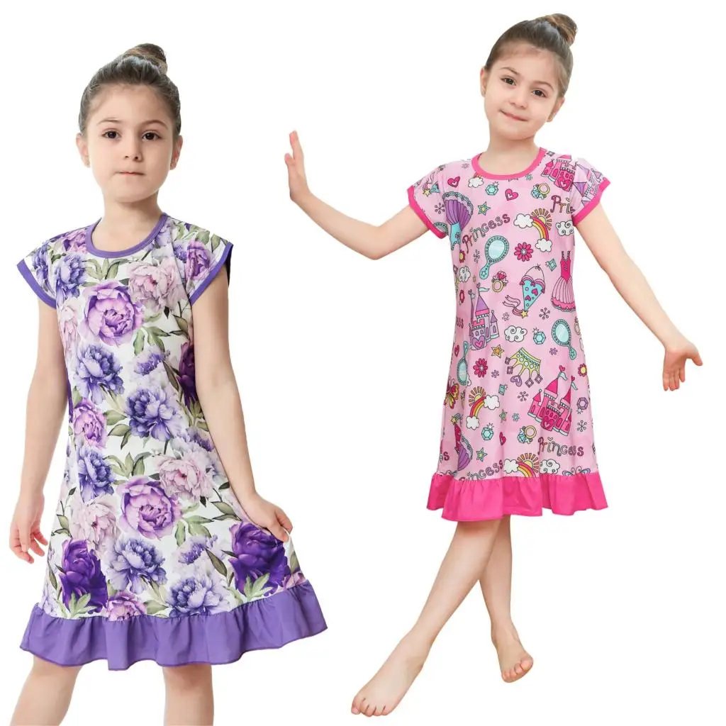 Новые детские ночные рубашки с цветочной печатью платье Ночная одежда Ночные рубашки для девочек