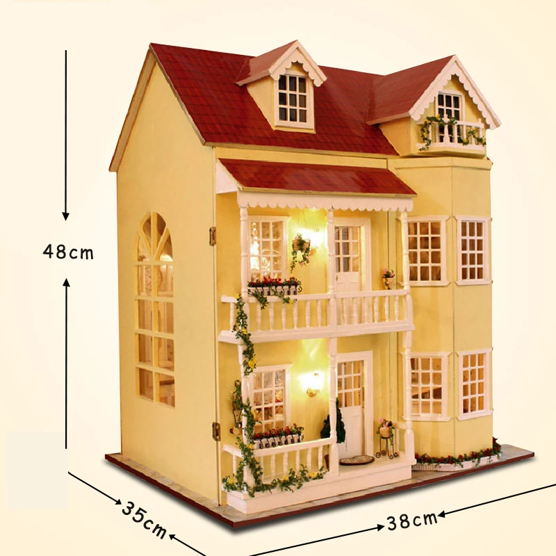  Cutebee DIY House Miniature with Furniture LED Music Dust Cover Model Building Blocks Toys for Chil - 32777347827