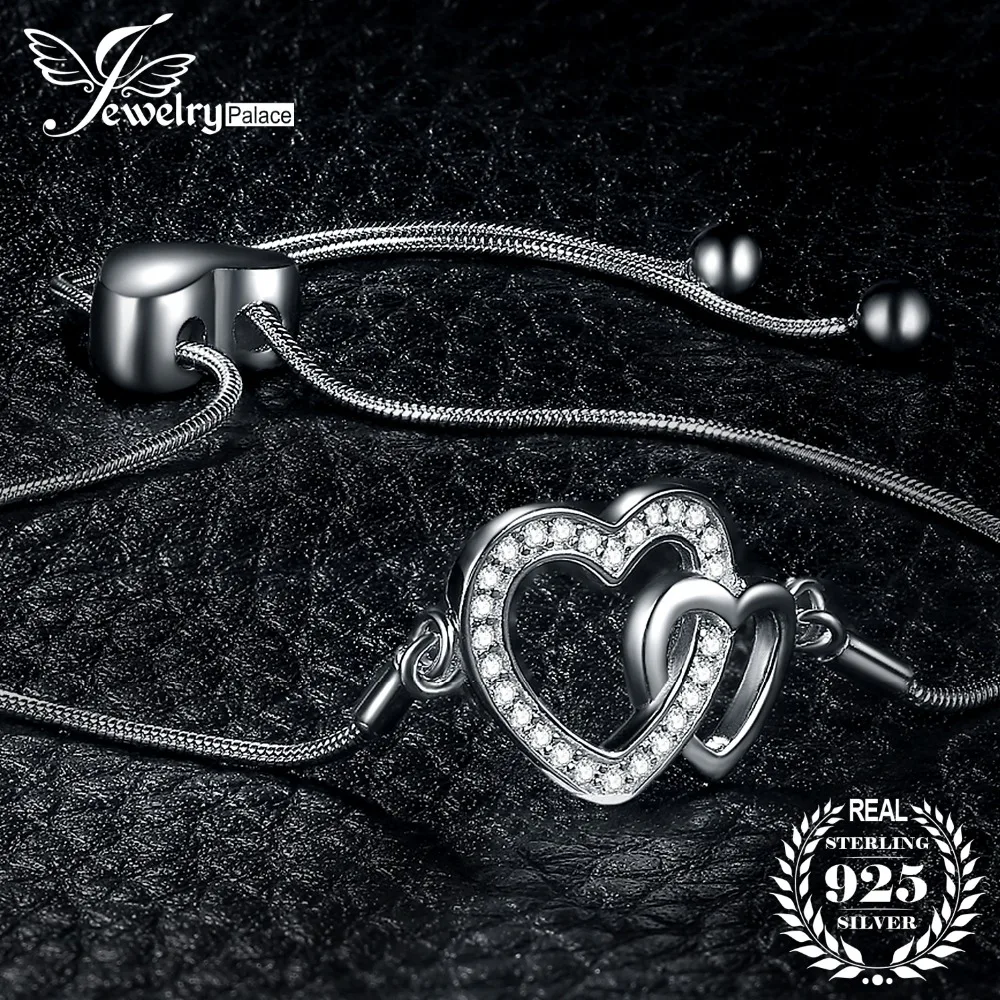 

JewelryPalace Interlocking Two Hearts 0.2ct Cubic Zirconia Adjustable Blacelets & Bangles 925 Sterling Silver New Trendy Jewelry