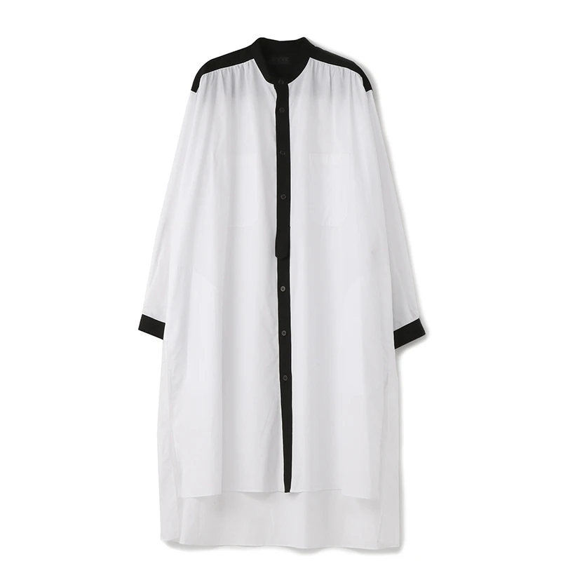 S-6XL! длинные Черно-белые мужские рубашки