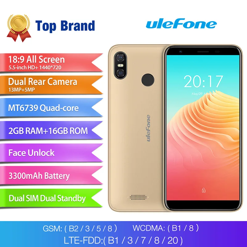 Ulefone S9 Pro 4G LTE Смартфон Android 8,1 Oreo 5,5 дюймов 18:9 2G+ 16G мобильный телефон распознавание лица отпечаток пальца 13.0MP 3300mAh мобильный телефон