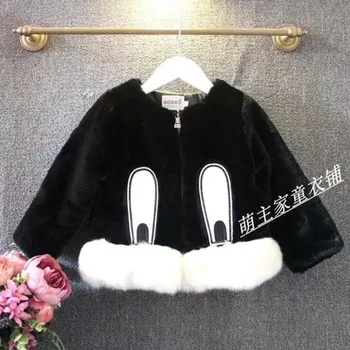 

autumn winter short style baby girls jacekt fake fur girls clothes for party toddler rabbit cute coat black red kids outfits new