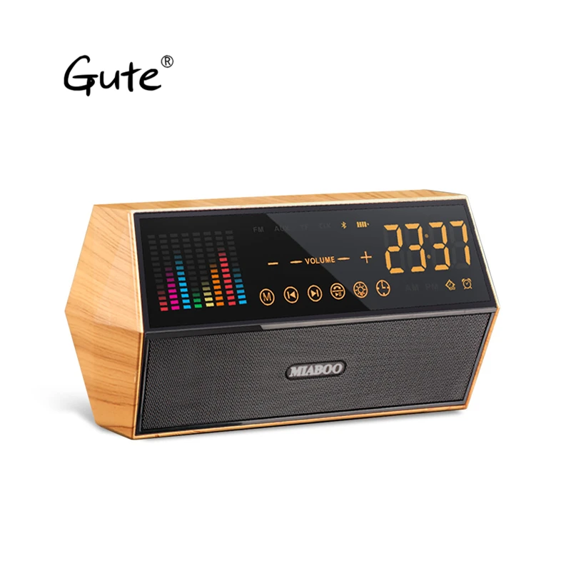 

Gute wood bluetooth speaker with clock LED Display Screens Colorful Dynamic Spectrum altavoz bluetooth con radio retro vintage