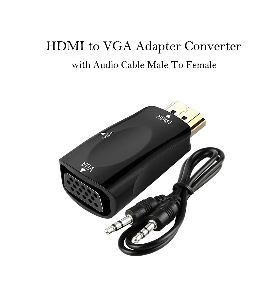 HDMI to VGA Adapter Converter with Audio Cable Male To Female 1080P For PCHDTVDVDXbox PS3 Projector Black and White 2018 New (1)