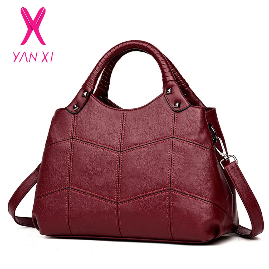 2018 Fashion Totes Patchwork Red Handbag Women Bag Designer Handbags High Quality Soft Leather ...