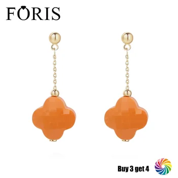 

FORIS Beautiful Four Leaf Clover Stone Gold Earrings For Women Gift 15 Colors Wholesale Recommend PE023