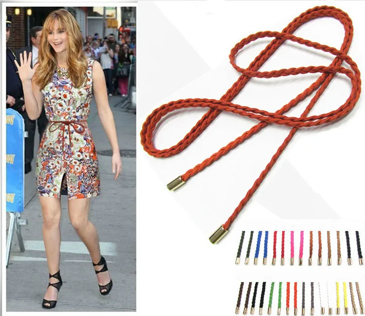 

Solid Fashion PU Leather Women Belt Thin Ceinture Waist Belt Rope Beautiful Waist Decorations Female Belt For Dress Candy Colors