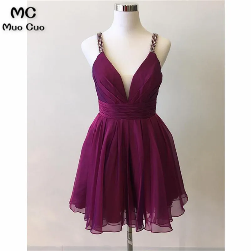 Simple Chiffon Spaghetti Straps Neckline A-line Homecoming Dresses