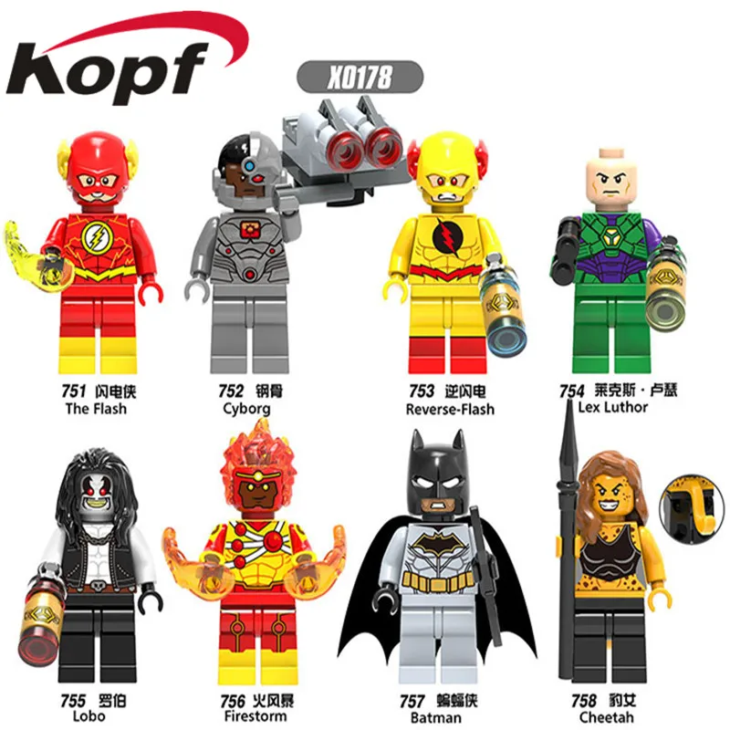 

Single Sale Super Heroes Cyborg Reverse-Flash Lex-Luther Firestorm Lobo Batman Flash Building Blocks Children Gift Toys X0178