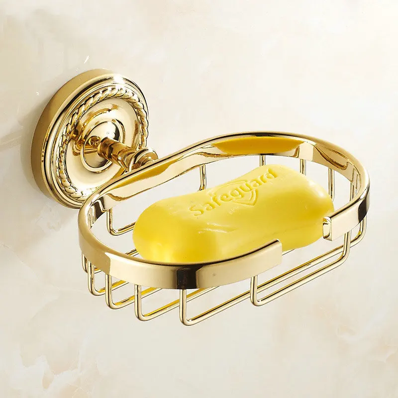 Gold Polished Soap Network Brass Wall Mounted Soap Dishes Bathroom