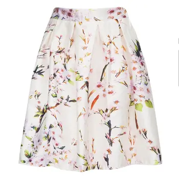 

High quality satin feeling chiffon skirt printed floral lady Summer skirt colorfast A0765