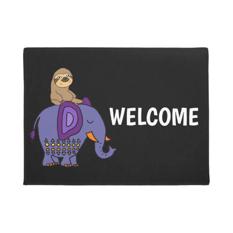 

Funny Sloth Riding Blue Elephant Cartoon Doormat