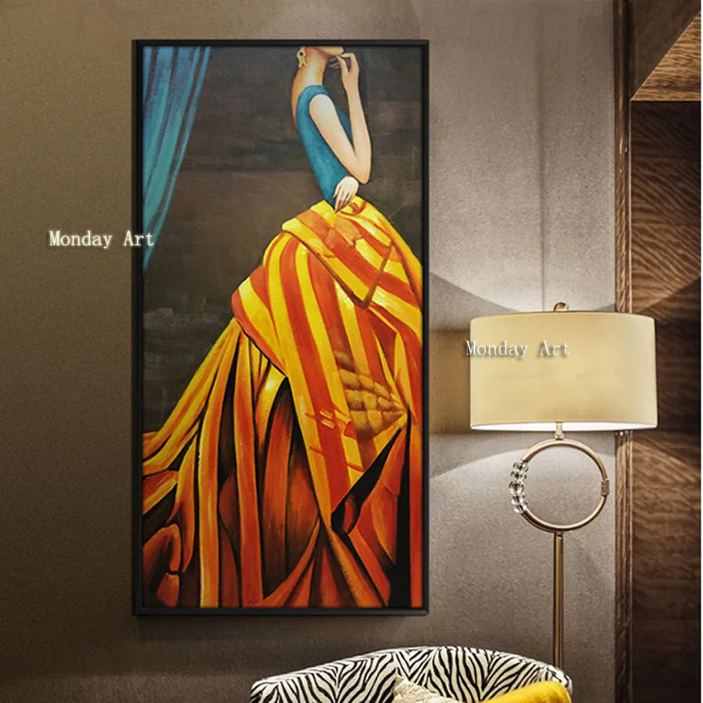 MM Handmade-abstract-figure-girl-with-yellow-striped-skirt-oil-painting-on-Canvas-wall-art-picurte-for (6)