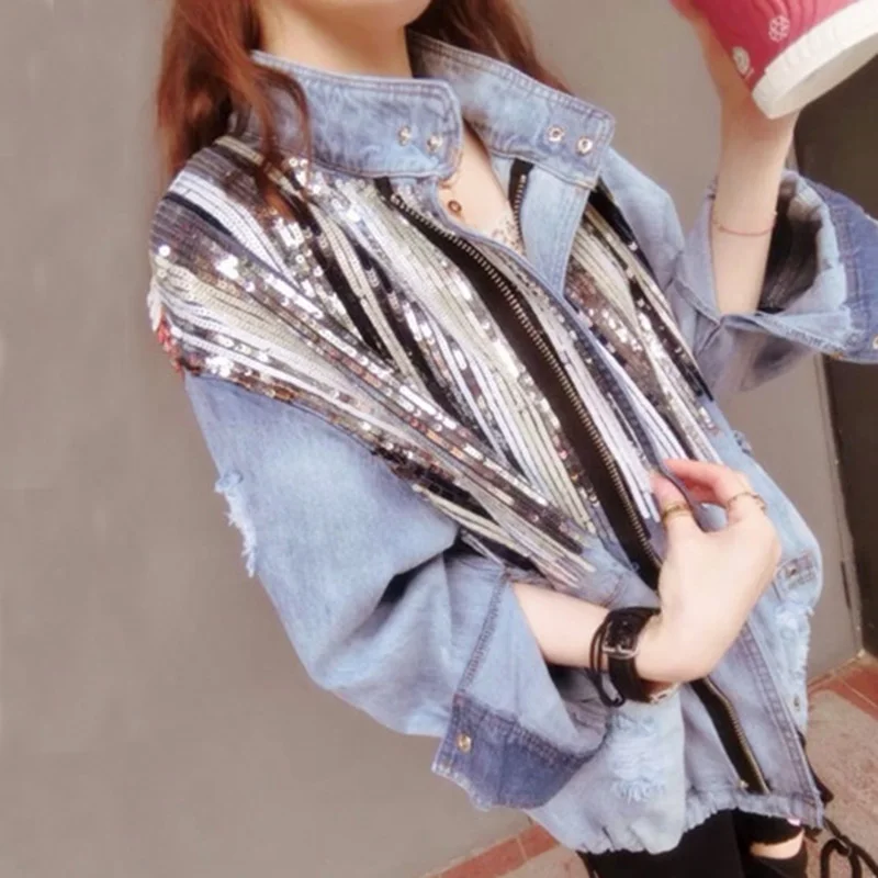 Новинка 2017 корейские женские демисезонные джинсы с блестками|spring and autumn|sequin denim