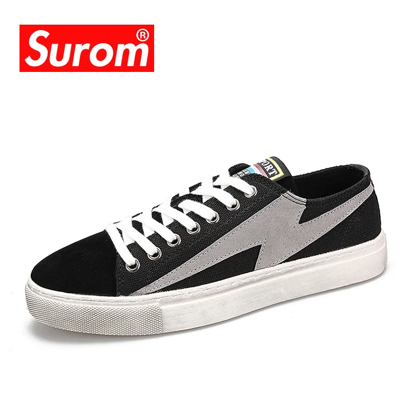 

SUROM Men Shoes Spring Casual Shoes New 2018 Male Krasovki Fashion Lace Up Canvas Sneakers Old Style Dirty Skateboard Shoes