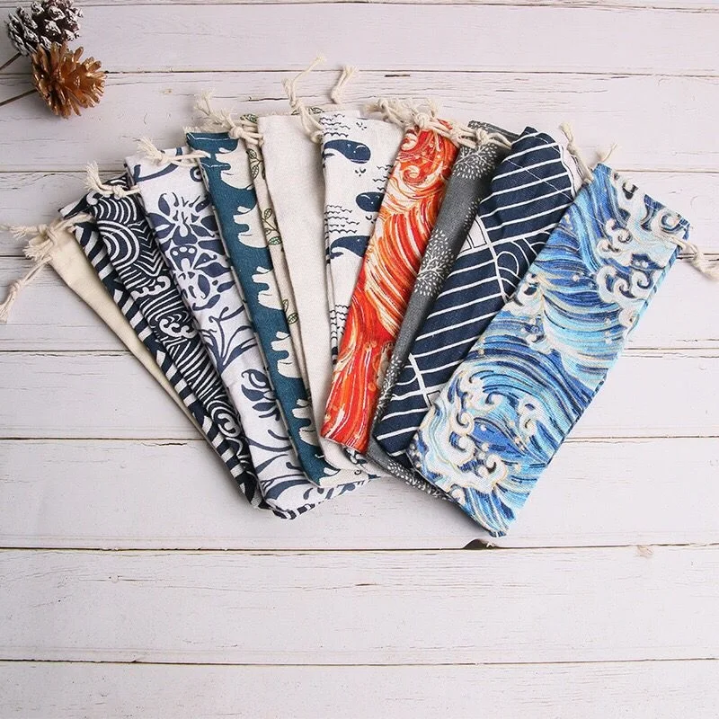

100 Pcs Portable Stainless Steel Metal Straw Bag Reusable Straw Pouch Chopsticks Spoon Knife Fork Cutlery Straw Storage Bag