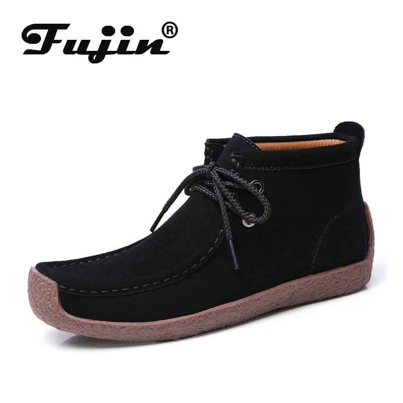 

Fujin High-top Shoes Snow Boots Female Middle Tube Winter Cotton Shoes Dropshipping Short Leather Warm Plus Velvet Female Shoes