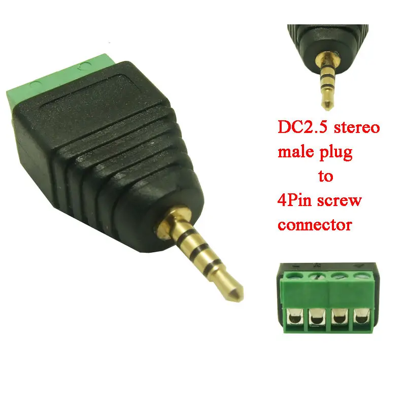 5pcs/lot 2.5mm Audio Stereo plug male to 4pin Terminal Block 2.5 Audio