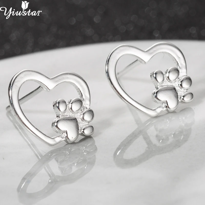 

Yiustar Heart Paw Print Earrings in Stud Earrings for Girls Children Earings Hollow Cute Animal Footprint Aretes Girlfriend Gift