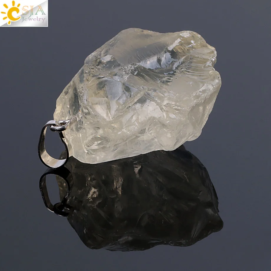 CSJA натуральные драгоценные камни прозрачный кристалл ожерелья и подвески Рейки Исцеление нерегулярные белый желтый фиолетовый розовый кварц маятник F070 - Окраска металла: Citrine