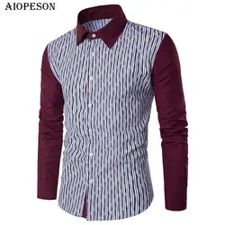 Aiopeson Для мужчин s рубашка модный бренд Бизнес Slim Fit рубашка с длинными рукавами Для мужчин Повседневное полосатый Мужской платье рубашка