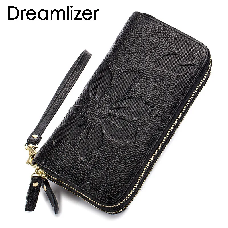 

Large Capacity Double Zipper Women Genuine Leather Clutch Wallet With Hand Strap Long Purse Women Coin Bag Wallet Purses Lady