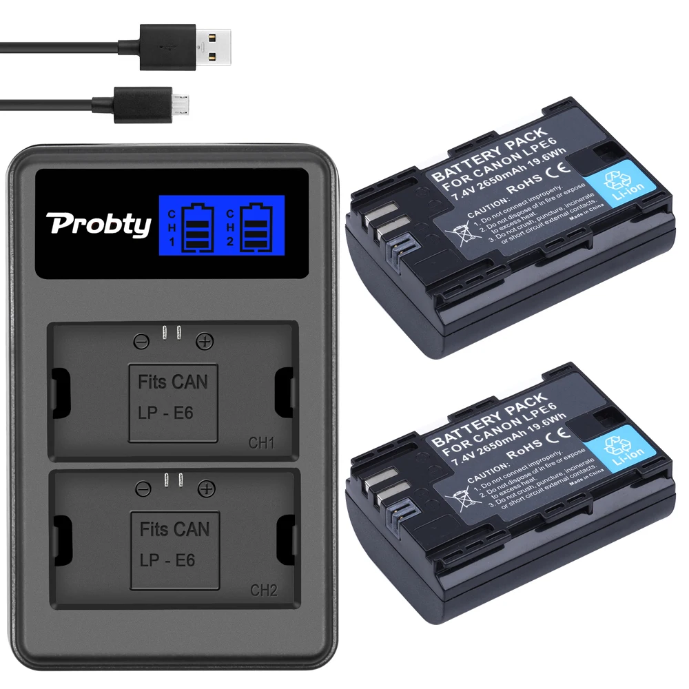 

2Pcs LP-E6 LP E6 LPE6 Camera battery AKKU + LCD USB Dual Charger for Canon EOS 5DS R 5D Mark II 6D 7D 80D