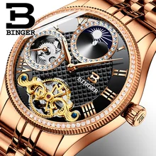 2017 New Mechanical Men Watches Binger Role Luxury Brand Skeleton Wrist Waterproof Watch sapphire Male reloj hombre B1175-12