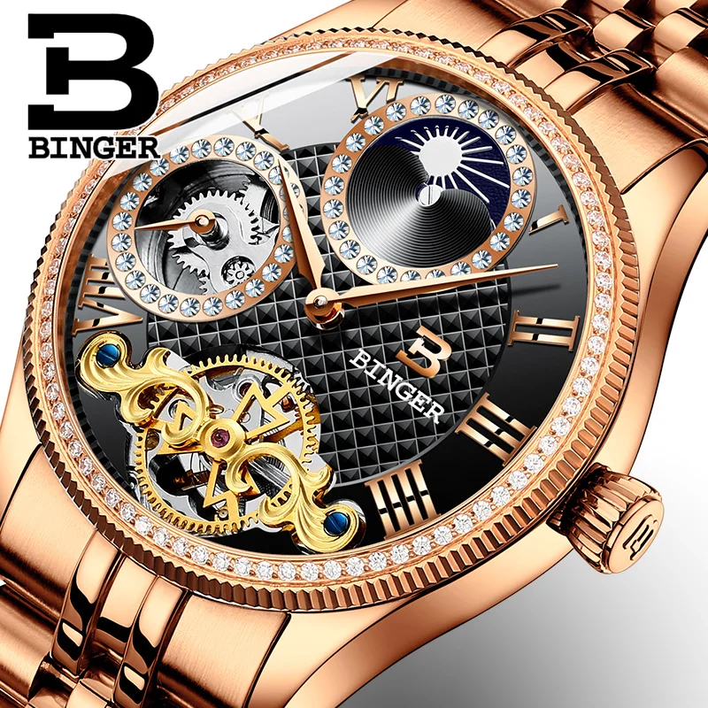 

2018 New Mechanical Men Watches Binger Role Luxury Brand Skeleton Wrist Waterproof Watch sapphire Male reloj hombre B1175-12