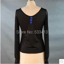 Латинский танцевальный костюм спандекс кисея с длинным рукавом Топ для женщин латинский танцевальный костюм для упражнений Топ 6 видов цветов