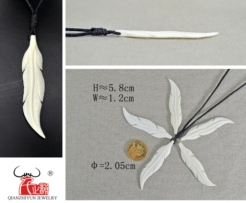 1 Piece Unisex Handmade Carved Feather Yak Bone Choker Necklace Indian Tribal native American Man Pendant womens necklaces - Image 5