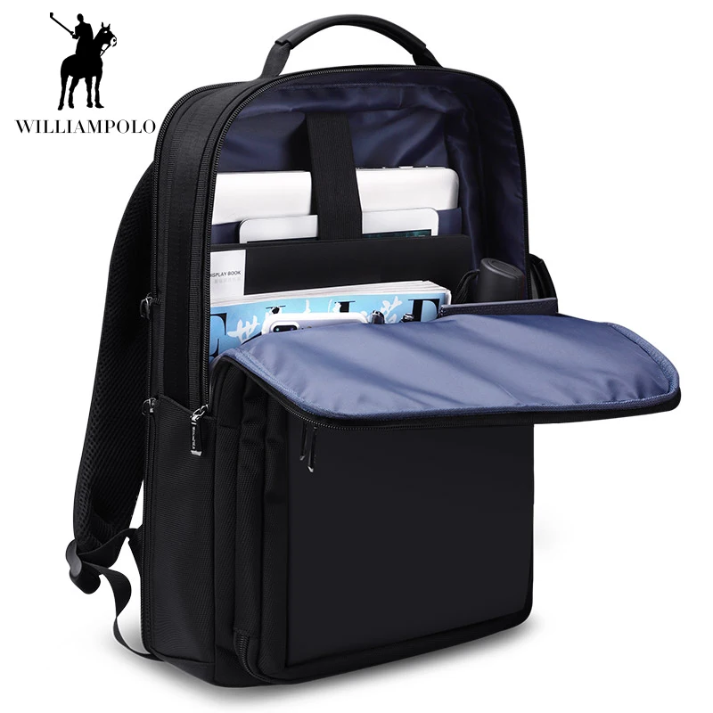Мужской повседневный деловой рюкзак WILLIAMPOLO черный водонепроницаемый тонкий