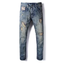 European Retro Design Fashion Mens Jeans Slim Fit Vintage Patchwork Ripped Jeans For Men DSEL Brand Biker Jeans Men Casual Pants European Retro Design Fashion Mens Jeans Slim Fit Vintage Patchwork Ripped Jeans For Men DSEL Brand Biker Jeans Men Casual Pants