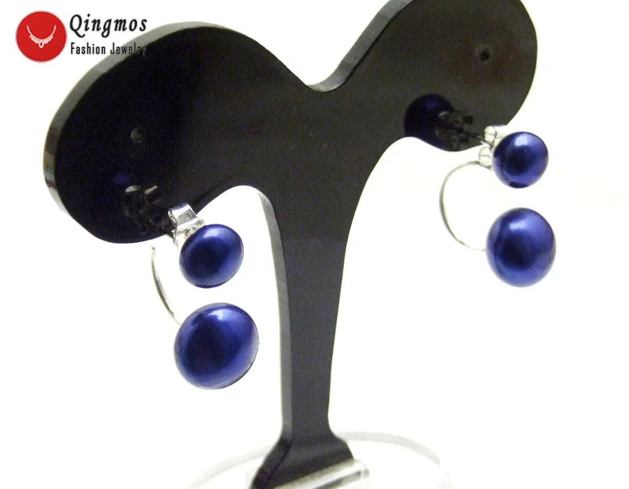 

Qingmos Front Back Natural Pearl Earrings for Women with 8-11mm Flat Round Blue Pearl Double Sided Earrings Fine Jewelry ear704