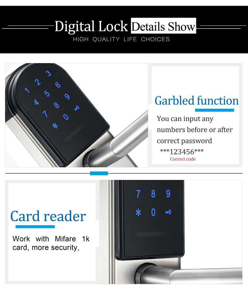 Security Electronic Combination Key Card Door Lock Digital Door Lock Touch Keypad Password Door Lock Smart entry For Home Office