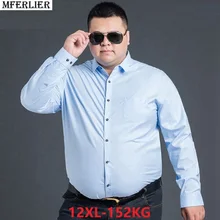 MFERLIER мужские осенние 8XL рубашки 10XL с длинным рукавом размера плюс, большие 9XL 11XL 12XL 5XL хлопковые формальные зимние рубашки Деловые офисные синие