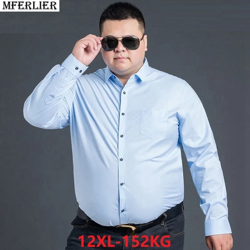 

MFERLIER men autumn 8XL shirts 10XL long sleeve plus size big 9XL 11XL 12XL 5XL cotton formal winter shirts business office blue