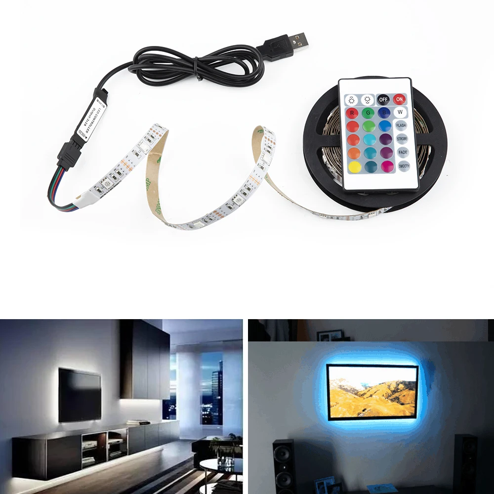 

5V 1M/2M Nowaterproof RGB 5050SMD Led Strip Can Change Color For TV Background Lighting With USB IR Controller