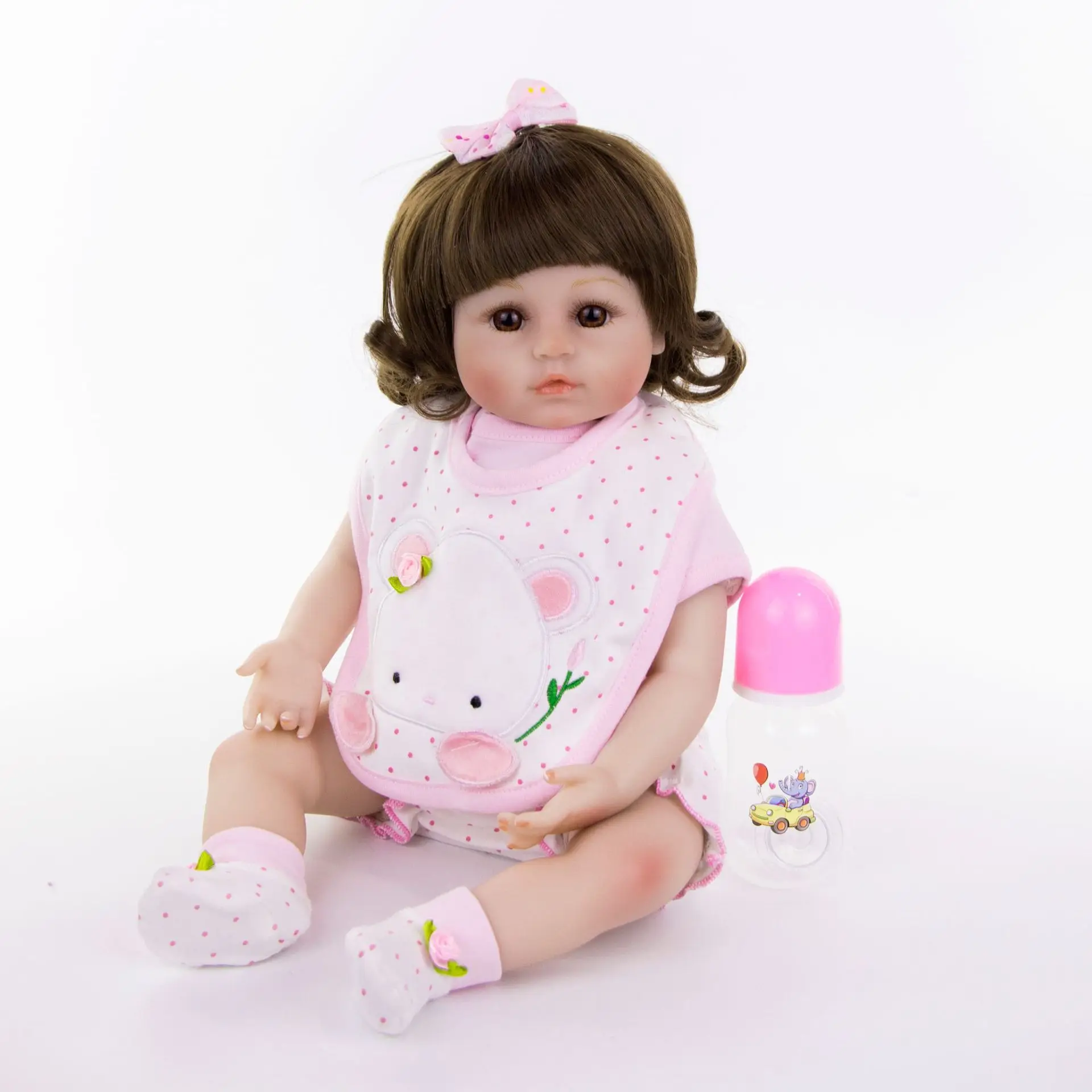 

48 cm curved hair bebe Newborn Reborn Baby Dolls Silicone + pp cotton girls Babies Doll toy For Girls Kids With Pacifier gift