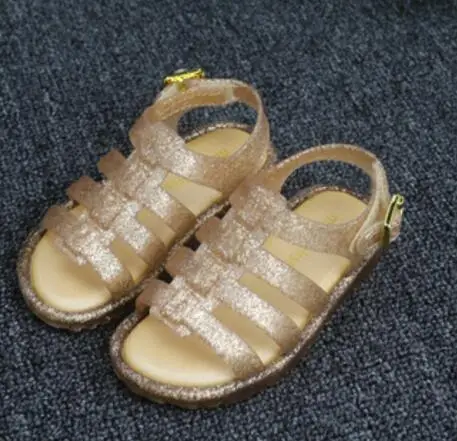 Mini Melissa/ г.; детская прозрачная обувь; римские сандалии для девочек и мальчиков; детская обувь с перфорацией; нескользящие сандалии; обувь высокого качества - Цвет: Золотой